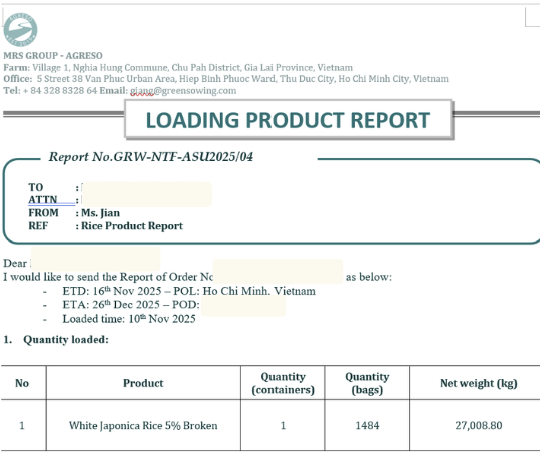 Loading Report Sent to Buyer